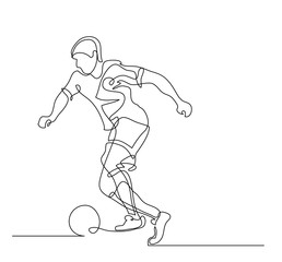 Fototapeta na wymiar Continuous line drawing. Illustration shows a football player kicks the ball. Soccer. Vector illustration