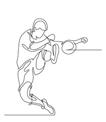 Continuous line drawing. Illustration shows a football player kicks the ball. Soccer. Vector illustration