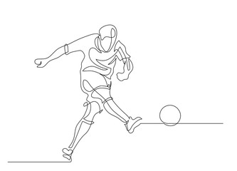 Plakat Continuous line drawing. Illustration shows a football player kicks the ball. Soccer. Vector illustration