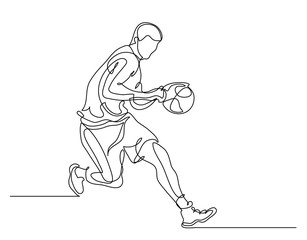 Fototapeta na wymiar Continuous line drawing. Illustration shows a basketball player in the attack. Sport. Basketball. Vector illustration