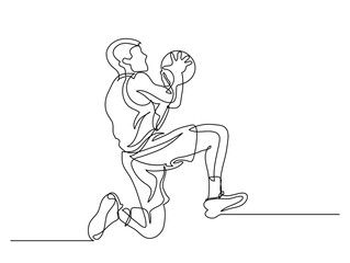 Obraz na płótnie Canvas Continuous line drawing. Illustration shows a basketball player in the attack. Sport. Basketball. Vector illustration