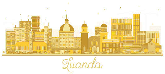 Luanda Angola City Skyline Golden Silhouette.