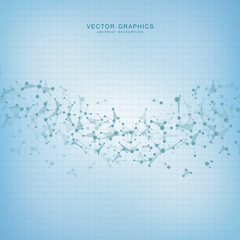 Vector molecule background, genetic and chemical compounds. Abstract connected lines with dots, medical, technological and scientific concept.