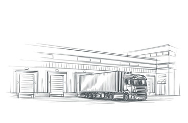 Truck near loading dock/logistics firm illustration. Vector. eps 10. 