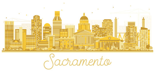 Sacramento California USA City Skyline Golden Silhouette.