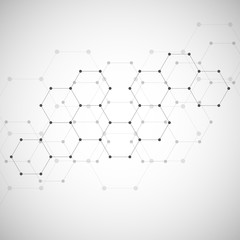 Geometric abstract background with hexagons. Structure molecule and communication. Science, technology and medical concept. Vector illustration.