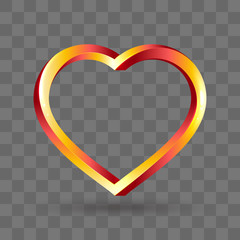 Swirled golden heart in 3D. Conception of infinite love. Abstract swirl volumetric ribbon in heart shape. Vector illustration