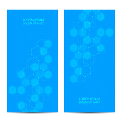 Technological and scientific banners with hexagonal molecule. Geometric abstract background. Science, technology or medical concept. Vector illustration.