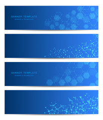 Science and technology banners. DNA molecule structure background. Scientific and technological concept. Vector illustration.