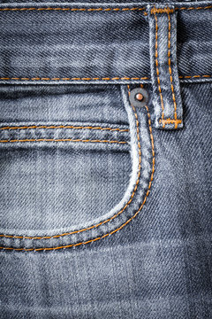Jeans Fabric With Pocket And Seams For Design.