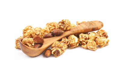 Caramel coated popcorn isolated