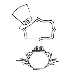 cauldron gold coins hat and sing board vector illustration sketch image design