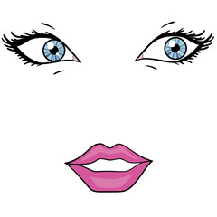 Object on white background. Eyes and lips of a beautiful girl. Fashion style.