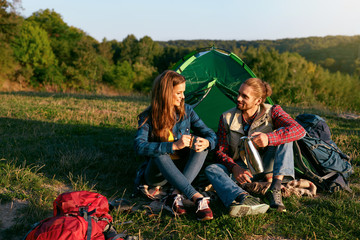 People Traveling To Nature, Couple Near Camp