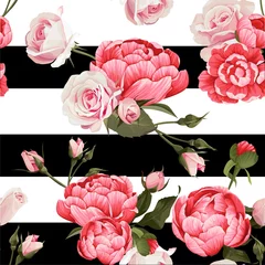 Wall murals Roses Peony And Roses Vector Seamless Pattern