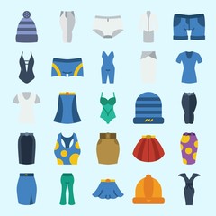 icons set about Women Clothes. with suit, winter hat, shorts, shirt, panties and tank top