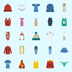 Icons set about Women Clothes with panties, sleeveless, pants, shirt, suit and thank top