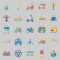 icons set about Transportation. with submarine, steering wheel, scooter, taxi, plane and locomotive