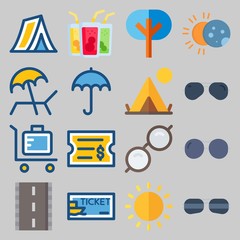 icon set about Beach And Cumping. with sunbed, sunglasses and cocktail