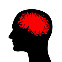 Brain in the danger. Negativity connected with brain - phobia as mental disorder, cancer invasion, dementia and degeneration of brain.