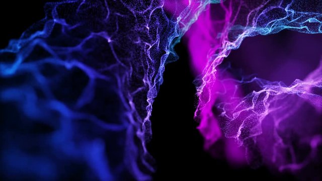 Beautiful Colorful Light Particles Energy Flow Displacement Animation with depth of field Blur Seamless Looping Motion Background Purple Violet Indigo Blue