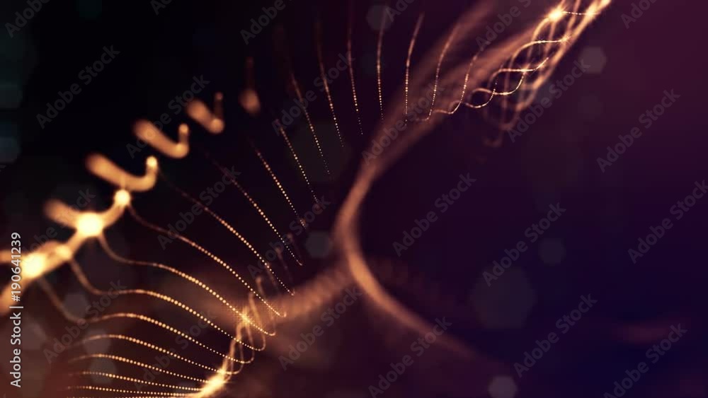 Aufkleber virtual space with depth of field. looped holographic gold background as microcosm or nano world. se