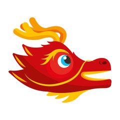 cute head red dragon animal mythological chinese vector illustration