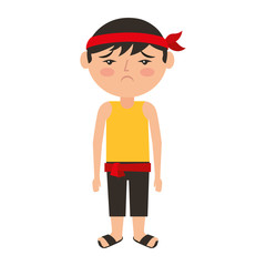 sad cartoon chinese man standing vector illustration