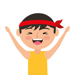 portrait cartoon laughing man chinese with head band vector illustration