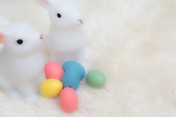 Easter eggs and Easter bunny on an Easter egg hunt