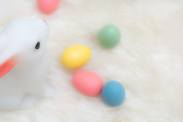 Easter eggs and Easter bunny on an Easter egg hunt