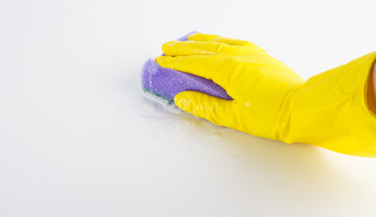 Isolated woman's hand cleaning on a white background