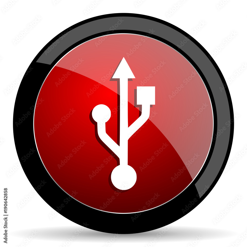 Poster Usb vector icon. Modern design red and black glossy web and mobile applications button in eps 10