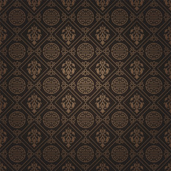 Asian oriental ornament background, dark brown pattern wallpaper, vector