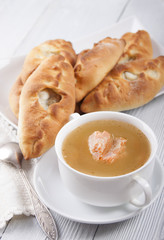 Soup from a salmon and  rasstegais  with fish