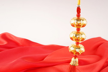 Chinese New Year background with festival decorations. Chinese characters means blessing, luck and prosperity