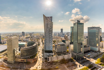 Warsaw downtown aerial view of modern buildings