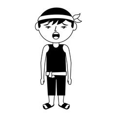 funny cartoon chinese man standing vector illustration black and white design