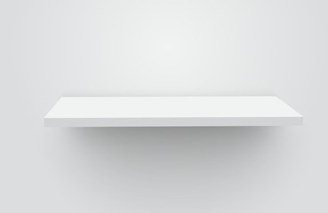 White empty shelf on white wall.