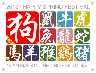 Vector Chinese zodiac signs with the year of the dog in 2018