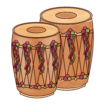 pair musical instrument punjabi drum dhol indian traditional vector illustration drawing design