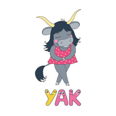 Cute yak with closed eyes in pink dress