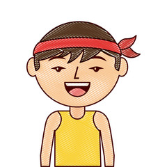 portrait happy cartoon man chinese with head band vector illustration drawing design