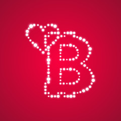Bitcoin on the red background with shine heart and glitters stars and sparkles.