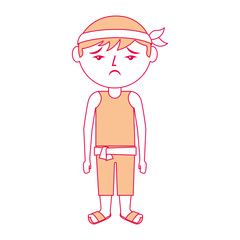 sad cartoon chinese man standing vector illustration
