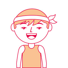 portrait happy cartoon man chinese with head band vector illustration