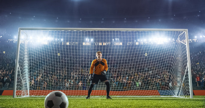 Soccer goalkeeper in action on the stadium
