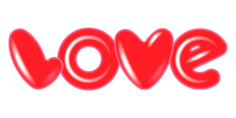 The word Love for card, web banners, header, shop. Red round letters on white background. Vector illustration in 3d style.