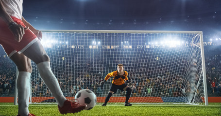 Soccer goalkeeper in action on the stadium