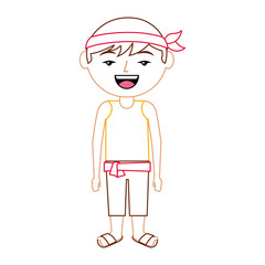 funny cartoon chinese man standing vector illustration line color design